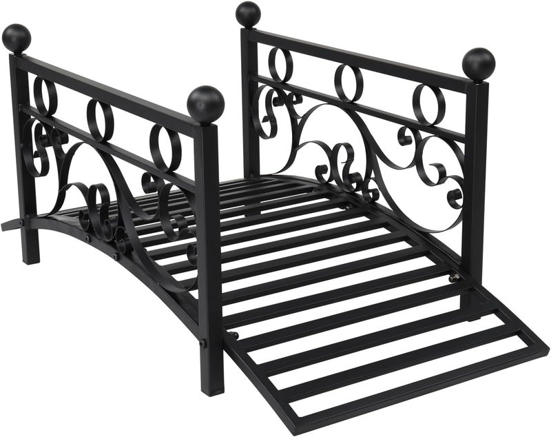Kcelarec Outdoor Metal Arch Garden Bridge with Safety Siderails, Decorative Footbridge, Delicate Scrollwork & Corner Spheres for Stream - Image 3